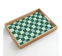 OnlyWow© Plateau De Service Rectangulaire 50x35 cm Plateaux Repas Bois Decoratif Table Dejeuner Résistant à La Chaleur Cafe Chene Poignée Échiquier - Classic - Vert