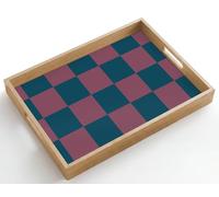 OnlyWow© Plateau De Service Rectangulaire 50x35 cm Plateaux Repas Bois Decoratif Table Dejeuner Résistant à La Chaleur Cafe Chene Poignée Échiquier imprimé - Bleu - Rouge - Cubes