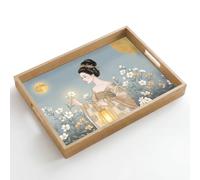 OnlyWow© Plateau De Service Rectangulaire 50x35 cm Plateaux Repas Bois Decoratif Table Dejeuner Résistant à La Chaleur Cafe Chene Poignée Asiatique - Femme - Kimono
