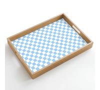 OnlyWow© Plateau De Service Rectangulaire 50x35 cm Plateaux Repas Bois Decoratif Table Dejeuner Résistant à La Chaleur Cafe Chene Poignée Échiquier - Classique - Bleu