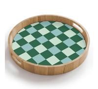OnlyWow© Plateau De Service Rond 40x40 cm Plateaux Repas Bois Decoratif Table Dejeuner Résistant à La Chaleur Cafe Chene Poignée Déjeuner Échiquier - Classic - Vert