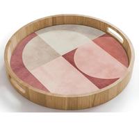 OnlyWow© Plateau De Service Rond 40x40 cm Plateaux Repas Bois Decoratif Table Dejeuner Résistant à La Chaleur Cafe Chene Poignée Déjeuner Figures - Abstraites - Rose