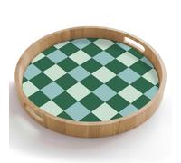 OnlyWow© Plateau De Service Rond 50x50 cm Plateaux Repas Bois Decoratif Table Dejeuner Résistant à La Chaleur Cafe Chene Poignée Déjeuner Échiquier - Classic - Vert