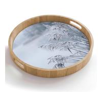 OnlyWow© Plateau De Service Rond 50x50 cm Plateaux Repas Bois Decoratif Table Dejeuner Résistant à La Chaleur Cafe Chene Poignée Déjeuner Roseau - Gelé - Hiver - Nature