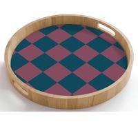 OnlyWow© Plateau De Service Rond 50x50 cm Plateaux Repas Bois Decoratif Table Dejeuner Résistant à La Chaleur Cafe Chene Poignée Déjeuner Échiquier imprimé - Bleu - Rouge - Cubes