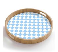 OnlyWow© Plateau De Service Rond 50x50 cm Plateaux Repas Bois Decoratif Table Dejeuner Résistant à La Chaleur Cafe Chene Poignée Déjeuner Échiquier - Classique - Bleu
