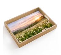 OnlyWow© Plateau De Table Rectangulaire 40x30 cm Plateaux Service Repas Bois Decoratif Antidérapant Cafe Deco Chene Poignée Déjeuner Marguerite - Champ - Collines - Vert