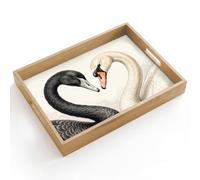 OnlyWow© Plateau De Table Rectangulaire 40x30 cm Plateaux Service Repas Bois Decoratif Antidérapant Cafe Deco Chene Poignée Déjeuner Cygnes - Forme de cœur - Animaux