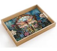 OnlyWow© Plateau De Table Rectangulaire 40x30 cm Plateaux Service Repas Bois Decoratif Antidérapant Cafe Deco Chene Poignée Déjeuner Libelle - Mosaïque - Fleurs - Coloré
