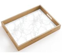 OnlyWow© Plateau De Table Rectangulaire 40x30 cm Plateaux Service Repas Bois Decoratif Antidérapant Cafe Deco Chene Poignée Déjeuner Minimaliste - Veines blanches - Grises