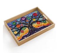 OnlyWow© Plateau De Table Rectangulaire 40x30 cm Plateaux Service Repas Bois Decoratif Antidérapant Cafe Deco Chene Poignée Déjeuner Arbre de vie - Mosaïque - Fleurs - Colorée - Gaie