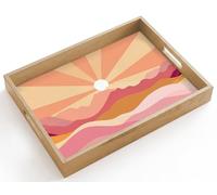 OnlyWow© Plateau De Table Rectangulaire 40x30 cm Plateaux Service Repas Bois Decoratif Antidérapant Cafe Deco Chene Poignée Déjeuner Montagnes - Abstrait - Rayons soleil - Rose