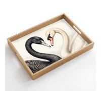 OnlyWow© Plateau De Table Rectangulaire 50x35 cm Plateaux Service Repas Bois Decoratif Antidérapant Cafe Deco Chene Poignée Déjeuner Cygnes - Forme de cœur - Animaux