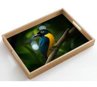 OnlyWow© Plateau De Table Rectangulaire 50x35 cm Plateaux Service Repas Bois Decoratif Antidérapant Cafe Deco Chene Poignée Déjeuner Oiseau - Branche - Jaune - Feuilles