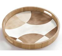 OnlyWow© Plateau De Table Rond 50x50 cm Plateaux Service Repas Bois Decoratif Dejeuner Antidérapant Cafe Deco Chene Avec Poignée Déjeuner Cercles qui se croisent - Plans superposent