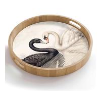 OnlyWow© Plateau De Table Rond 50x50 cm Plateaux Service Repas Bois Decoratif Dejeuner Antidérapant Cafe Deco Chene Avec Poignée Déjeuner Cygnes - Forme de cœur - Animaux