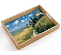 OnlyWow© Plateau Rectangulaire 40x30 cm Plateaux Service Repas Bois Decoratif Table Résistant Aux Rayures Cafe Chene Avec Poignée Déjeuner Piste de sable - Maison - Arbres - Pelouse