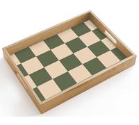 OnlyWow© Plateau Rectangulaire 40x30 cm Plateaux Service Repas Bois Decoratif Table Résistant Aux Rayures Cafe Chene Avec Poignée Déjeuner Impression échiquier - Vert - Beige - Blocs