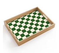 OnlyWow© Plateau Rectangulaire 40x30 cm Plateaux Service Repas Bois Decoratif Table Résistant Aux Rayures Cafe Chene Avec Poignée Déjeuner Échiquier - Motif - Vert