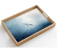 OnlyWow© Plateau Rectangulaire 50x35 cm Plateaux Service Repas Bois Decoratif Table Résistant Aux Rayures Cafe Chene Avec Poignée Déjeuner Mouette - Blanche - Mer - Brumeuse