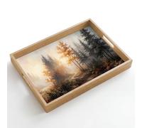 OnlyWow© Plateau Rectangulaire 50x35 cm Plateaux Service Repas Bois Decoratif Table Résistant Aux Rayures Cafe Chene Avec Poignée Déjeuner Chemin forestier - Feuilles d'automne - Nature