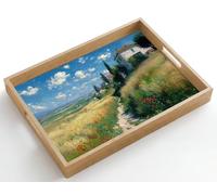 OnlyWow© Plateau Rectangulaire 50x35 cm Plateaux Service Repas Bois Decoratif Table Résistant Aux Rayures Cafe Chene Avec Poignée Déjeuner Piste de sable - Maison - Arbres - Pelouse