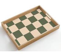 OnlyWow© Plateau Rectangulaire 50x35 cm Plateaux Service Repas Bois Decoratif Table Résistant Aux Rayures Cafe Chene Avec Poignée Déjeuner Impression échiquier - Vert - Beige - Blocs