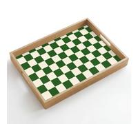 OnlyWow© Plateau Rectangulaire 50x35 cm Plateaux Service Repas Bois Decoratif Table Résistant Aux Rayures Cafe Chene Avec Poignée Déjeuner Échiquier - Motif - Vert