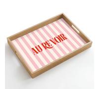 OnlyWow© Plateau Rectangulaire 50x35 cm Plateaux Service Repas Bois Decoratif Table Résistant Aux Rayures Cafe Chene Avec Poignée Déjeuner Rose pâle - Rouge - Rayures - Au revoir