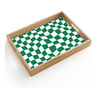 OnlyWow© Plateau Repas Bois Rectangulaire 40x30 cm Plateaux Service Table Dejeuner Cafe Résistant à La Chaleur Chene Poignée Déjeuner Échiquier - Ondulé - Vert