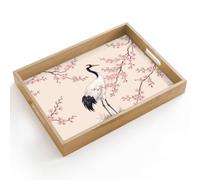 OnlyWow© Plateau Repas Bois Rectangulaire 40x30 cm Plateaux Service Table Dejeuner Cafe Résistant à La Chaleur Chene Poignée Déjeuner Asiatique - Grue - Beige