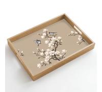 OnlyWow© Plateau Repas Bois Rectangulaire 50x35 cm Plateaux Service Table Dejeuner Cafe Résistant à La Chaleur Chene Poignée Déjeuner Oriental - Oiseaux - Beige