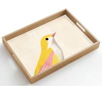 OnlyWow© Plateau Repas Bois Rectangulaire 50x35 cm Plateaux Service Table Dejeuner Cafe Résistant à La Chaleur Chene Poignée Déjeuner Oiseau - Minimaliste - Jaune