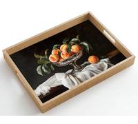 OnlyWow© Plateau Repas Bois Rectangulaire 50x35 cm Plateaux Service Table Dejeuner Cafe Résistant à La Chaleur Chene Poignée Déjeuner Nature morte - Pêches - Vintage