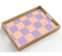 OnlyWow© Plateau Repas Bois Rectangulaire 50x35 cm Plateaux Service Table Dejeuner Cafe Résistant à La Chaleur Chene Poignée Déjeuner Motif de l'échiquier - Violet - Rose - Cubes