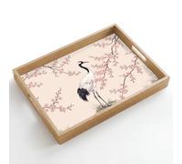 OnlyWow© Plateau Repas Bois Rectangulaire 50x35 cm Plateaux Service Table Dejeuner Cafe Résistant à La Chaleur Chene Poignée Déjeuner Asiatique - Grue - Beige