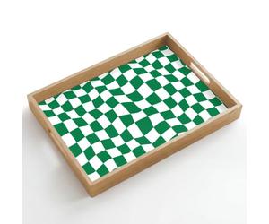 OnlyWow© Plateau Repas Bois Rectangulaire 50x35 cm Plateaux Service Table Dejeuner Cafe Résistant à La Chaleur Chene Poignée Déjeuner Échiquier - Ondulé - Vert