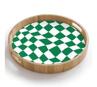 OnlyWow© Plateau Repas Bois Rond 40x40 cm Plateaux Service Decoratif Table Dejeuner Cafe Résistant à La Chaleur Chene Poignée Déjeuner Échiquier - Ondulé - Vert
