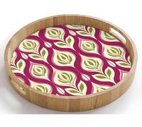 OnlyWow© Plateau Repas Bois Rond 40x40 cm Plateaux Service Decoratif Table Dejeuner Cafe Résistant à La Chaleur Chene Poignée Déjeuner Rétro - Floral - Violet
