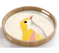 OnlyWow© Plateau Repas Bois Rond 50x50 cm Plateaux Service Decoratif Table Dejeuner Cafe Résistant à La Chaleur Chene Poignée Déjeuner Oiseau - Minimaliste - Jaune