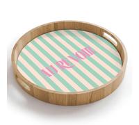 OnlyWow© Plateau Rond 40x40 cm Plateaux Repas Bois Decoratif Table Dejeuner Résistant Aux Cafe Chene Avec Poignée Déjeuner Rose - Vert - Rayures - Au revoir