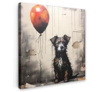 OnlyWow© Poster De Jardin 100x100 cm Deco Exterieur Decoration Balcon Décoration Affiche Murale Extérieur Terrasse Déco Appartement Extérieure Graffiti - Chien - Ballon - Art - Rue - Rouge
