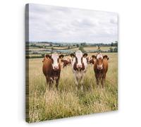 OnlyWow© Poster De Jardin 100x100 cm Original Mur Tableau Decoration Murale Balcon Peinture Tableaux Terrasse Impression Art Mural Deco Décoratif Muraux Vaches - Portrait - Pré - Ferme - Curieux