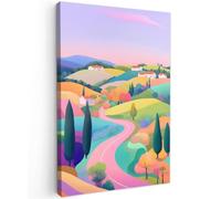 OnlyWow© Poster De Jardin 100x150 cm Original Mur Tableau Decoration Murale Balcon Peinture Tableaux Terrasse Impression Art Mural Deco Décoratif Muraux Paysage - Violet - Pastel - Maisons