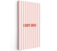 OnlyWow© Poster De Jardin 100x200 cm Original Mur Tableau Decoration Murale Balcon Peinture Tableaux Terrasse Impression Art Mural Deco Décoratif Muraux Rose pâle - Rouge - Rayures - Carpe Diem