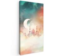OnlyWow© Poster De Jardin 100x200 cm Original Mur Tableau Decoration Murale Balcon Peinture Tableaux Terrasse Impression Art Mural Deco Décoratif Muraux Mosquée - Nuages colorés - Arabe - Ramadan