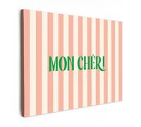 OnlyWow© Poster De Jardin 100x70 cm Deco Exterieur Decoration Balcon Décoration Affiche Murale Extérieur Terrasse Déco Appartement Extérieure Rose pâle - Vert - Rayures - Mon Chéri