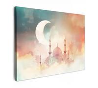 OnlyWow© Poster De Jardin 100x70 cm Original Mur Tableau Decoration Murale Balcon Peinture Tableaux Terrasse Impression Art Mural Deco Décoratif Muraux Mosquée - Nuages colorés - Arabe - Ramadan