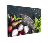 OnlyWow© Poster De Jardin 120x80 cm Original Mur Tableau Decoration Murale Balcon Peinture Tableaux Terrasse Impression Art Mural Deco Décoratif Muraux Légumes - Herbes - Couteau à Berceau