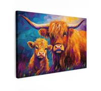 OnlyWow© Poster De Jardin 120x80 cm Original Mur Tableau Decoration Murale Balcon Peinture Tableaux Terrasse Impression Art Mural Deco Décoratif Muraux Highlander écossais - Vaches - Animaux